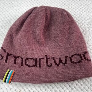 Smartwool Kids Reversible Merino Wool Beanie Hat Pink‎ Purple Striped Logo